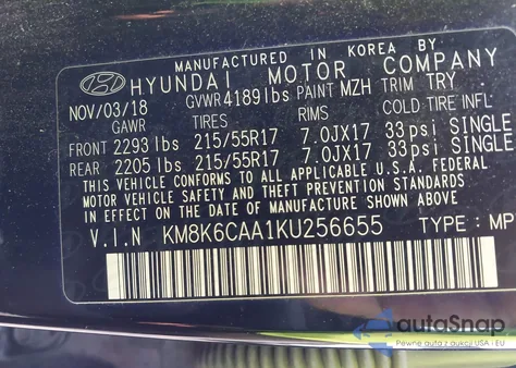 2019 Hyundai Kona Sel z USA, uszkodzony, nr VIN KM8K6CAA1KU256655
